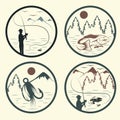 Vintage labels with fishing theme
