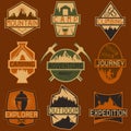 Vintage labels mountain adventure ,hiking and climbing Royalty Free Stock Photo