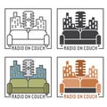 Vintage labels of radio microphone and couch