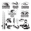 Vintage labels set for fishing club. Vector logos templates