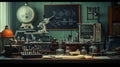 Vintage laboratory setup with scientific instruments and books