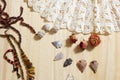 Vintage Lace With Beads and Native American Arrowheads Royalty Free Stock Photo