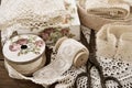 Vintage lace trims and sewing items Royalty Free Stock Photo