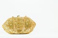 Vintage lady golden beaded clutch handcraft handbag on white background