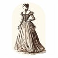 Vintage Lady In Gown: Rustic Renaissance Realism Vector Sketch
