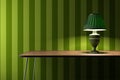 Vintage lamp on green wallpaper background Royalty Free Stock Photo