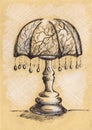 Vintage lamp with suspensions ink craft sketch