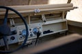 Vintage Land Rover car interior closeup view showing interior details