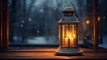 A vintage lantern with a flickering candle inside