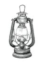 Vintage lantern hand drawing engraving style isolate on white ba