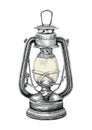 Vintage lantern hand drawing engraving style isolate on white ba