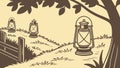 Vintage Lanterns Hanging in a Forest at Dusk, vector design Generative AI Royalty Free Stock Photo