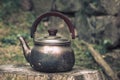 Vintage large aluminum tea pot kettle stove top isolated Royalty Free Stock Photo