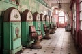 vintage laundromat coin-operated washing machines in a row Royalty Free Stock Photo