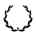 Vintage laurel wreath. Black silhouette circular sign depicting award achievement heraldry, nobility, emblem. Laurel