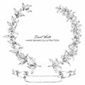vintage laurel wreath monogram hand drawn illustration