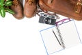 Vintage Leather bag and  vintage camera with leather shoe isolated on white background Royalty Free Stock Photo