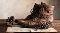 Vintage Leather Boots and Map for. Royalty Free Stock Photo