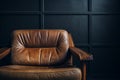 Vintage leather brown chair in a modern minimalistic interior. Generative AI