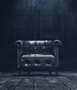Vintage leather chair in haunted house scene