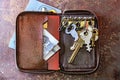 Vintage Leather Key Wallet with Credit Cards and Cash Royalty Free Stock Photo