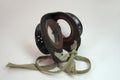 Vintage leather safety glasses with ropes for tying at back of the head, with anti-condensation perforation