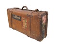 Vintage leather suitcase with straps isolated. Royalty Free Stock Photo