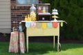 vintage lemonade stand with retro decor and old fashioned glasses