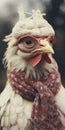 Vintage Lens: A White Chicken Wearing A Scarf In Innovative Pulpy Style