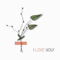 Vintage lettering I love you with flower print slogan for design. Text trendy floral card, hand drawn vector illustration Royalty Free Stock Photo