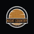 Vintage Lettering Night Country in the silhouette of moon, sun, or sunset logo design inspiration. Royalty Free Stock Photo