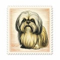 Vintage Lhasa Apso Stamp: Timeless Artistry In Hyper-realistic Animal Illustration