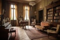 vintage library, with classic books and antique furniture, for a timeless setting