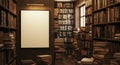 Vintage Library Interior with Blank Frame Mockup Royalty Free Stock Photo