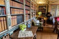 Vintage library and Interior of Warwick Castle - is a medieval castle, UK