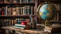 The Vintage Library Study Desk. AI generated Royalty Free Stock Photo