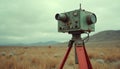 Vintage Lidar sensor array scans terrain in real time. Scientific instrument on tripod captures three-dimensional environmental Royalty Free Stock Photo