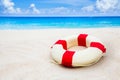 Vintage Life buoy on the sand at the beach Royalty Free Stock Photo