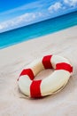 Vintage Life buoy on the sand at the beach Royalty Free Stock Photo