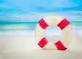 Vintage Life buoy on the sand at the beach Royalty Free Stock Photo