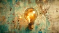 A vintage light bulb glows brightly amidst a complex network of technical drawings, symbolizing innovation and technological