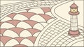 Vintage Lighthouse and Coastal Pavement Tile Pattern, vector design Generative AI Royalty Free Stock Photo
