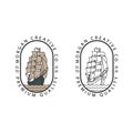 Vintage line art of sailing boat vintage logo template Royalty Free Stock Photo