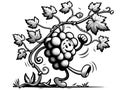 vintage line art Simple, funny cartoon animation grape vine walks merrily. Vector, generative ai.