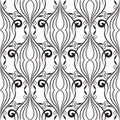 Vintage line art tracery black and white seamless pattern. Abstract floral isolated background. Hand drawn swirl Royalty Free Stock Photo