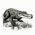 Vintage Line Engraving Of Alligator Standing On Water Stamp Print