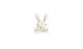 Vintage line rabbit or bunny with banner cute cartoon logo icon illustration vector Royalty Free Stock Photo