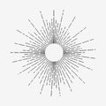 Vintage linear sunrays. Hand drawn sunburst. Vector.