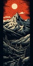 Vintage Linocut Style Art Print: Mountain Landscape