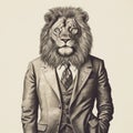 Vintage Lion Head Man In Suit Realistic Fantasy Artwork